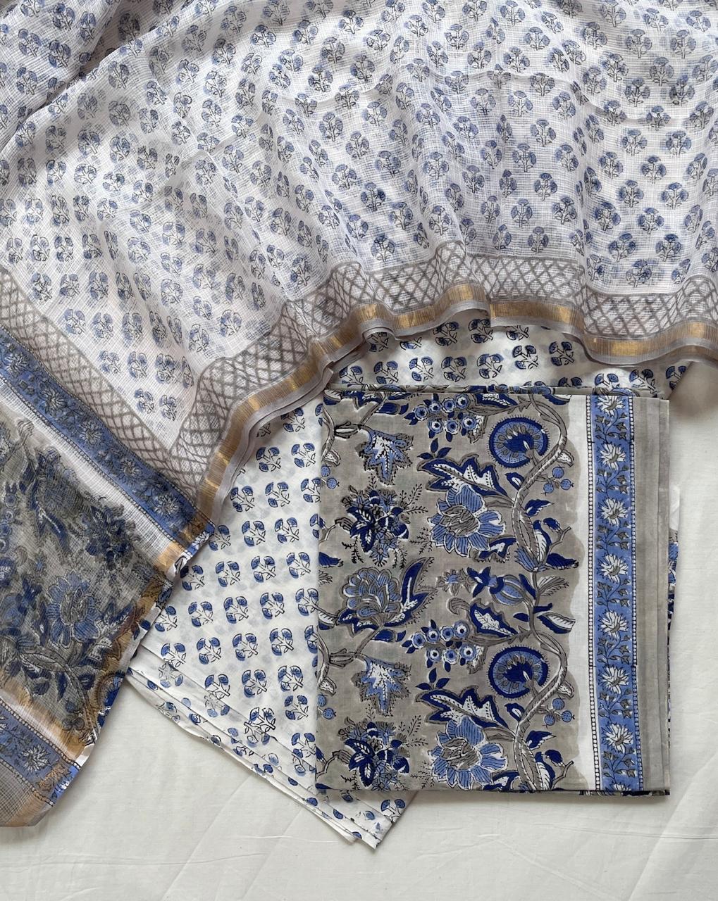 Beautiful Hand Block Printed Cotton Kurta & Kota Dupatta with Cotton Bottom - 3 pc set