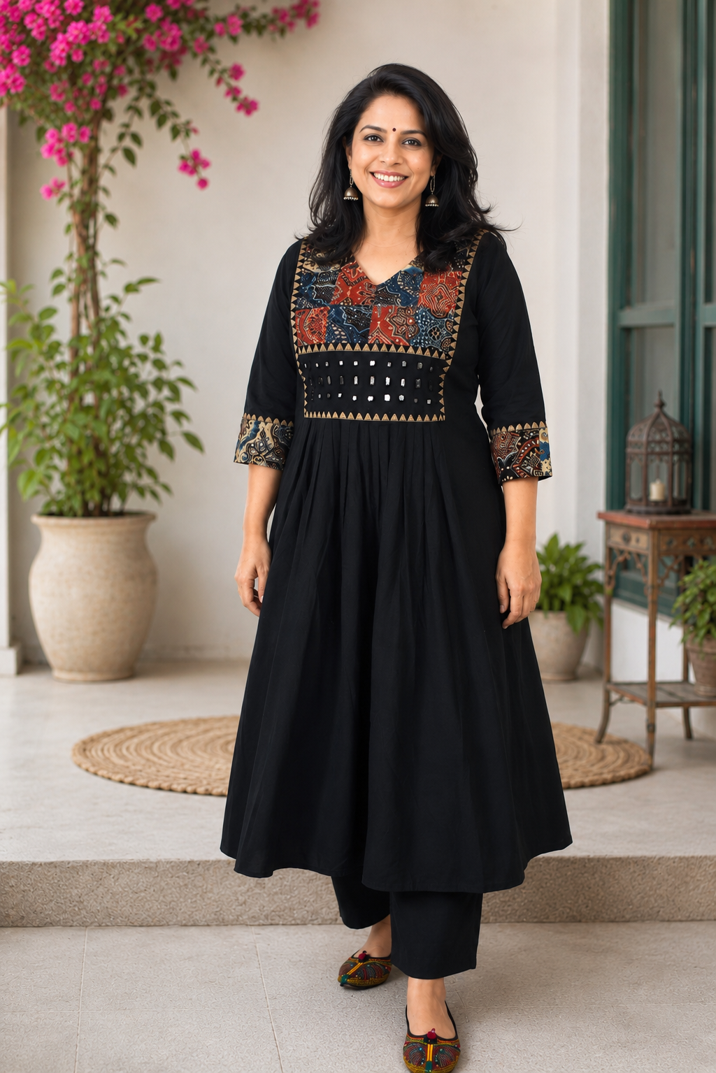 Designer Hand Block Printed cotton Kurta With Mirror Work - Size 38 to 48 ( all sizes)