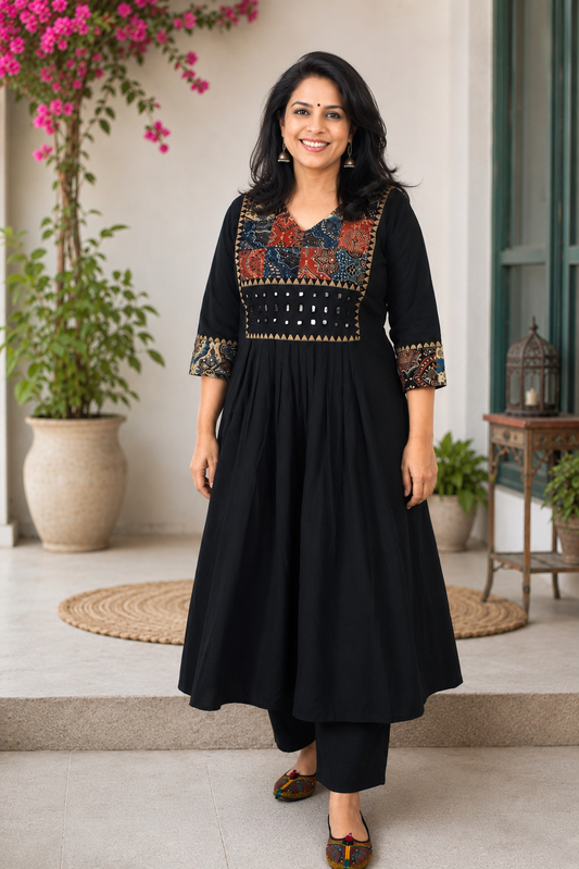 Designer Hand Block Printed cotton Kurta With Mirror Work - Size 38 to 48 ( all sizes)