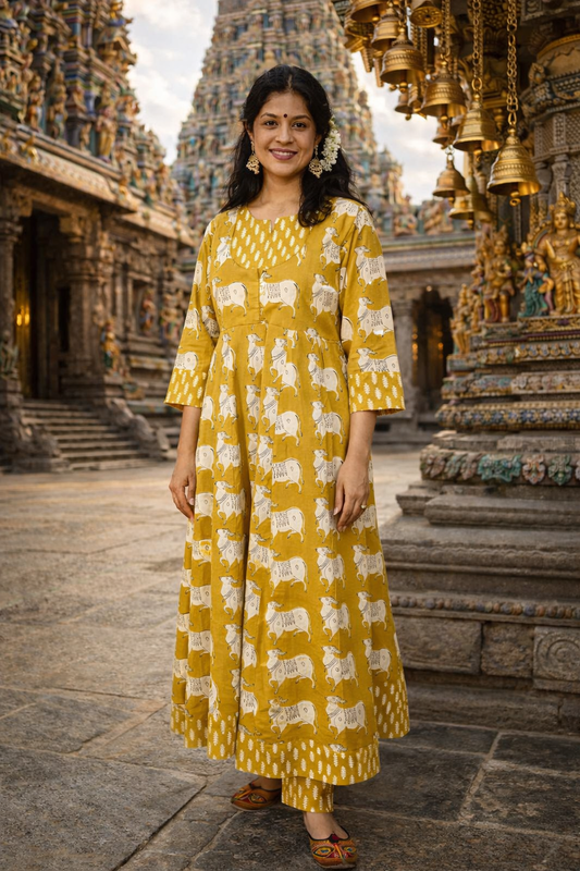 Elegant Hand Block Printed Cotton Kurta and pant set - Sizes 40 - 48