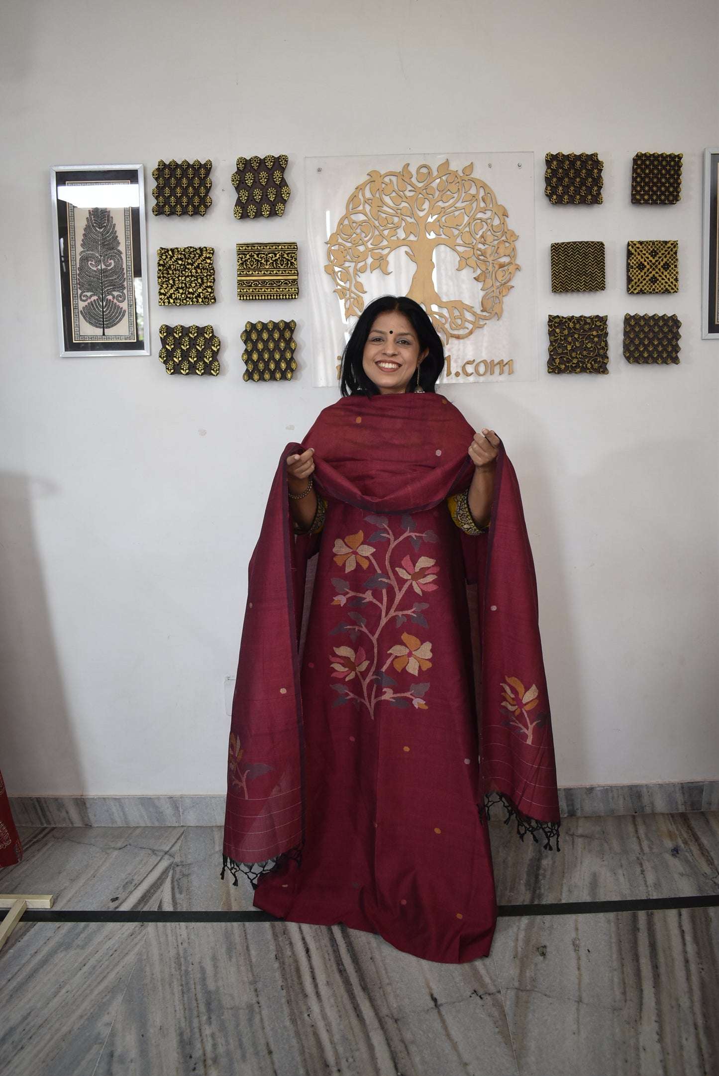 Kalakriti : Beautiful Hand Woven Soft Cotton Needle Jamdani Kurta Fabric & Dupatta set
