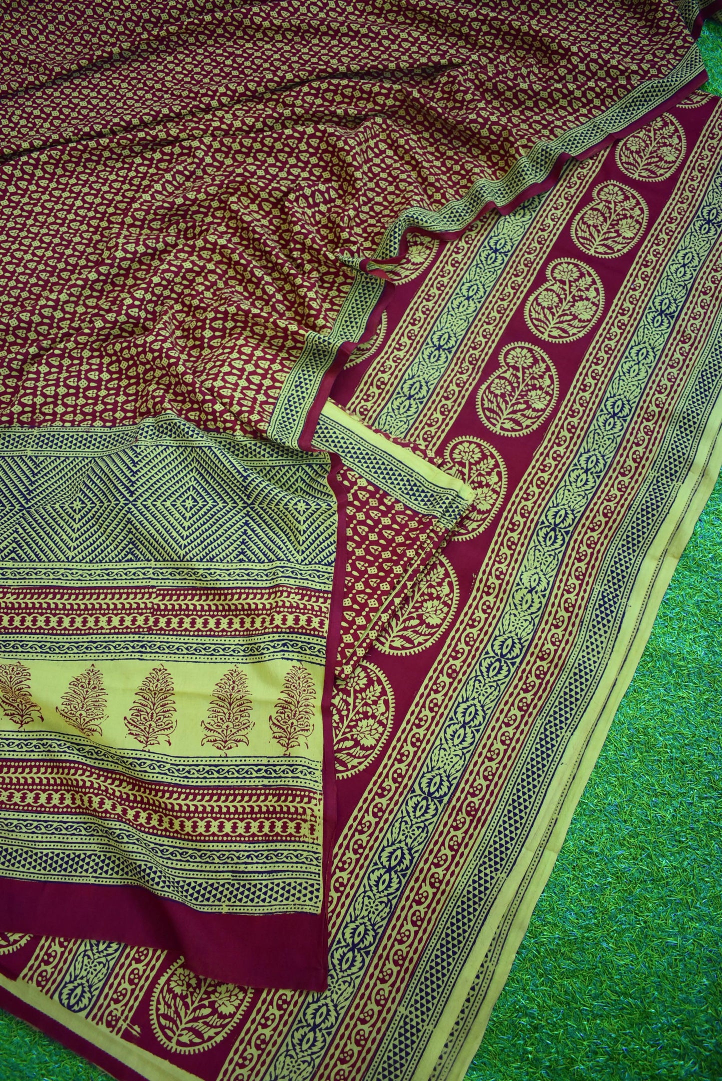 Classic Bagh Block Printed unstitched suit fabric with Pure cotton dupatta