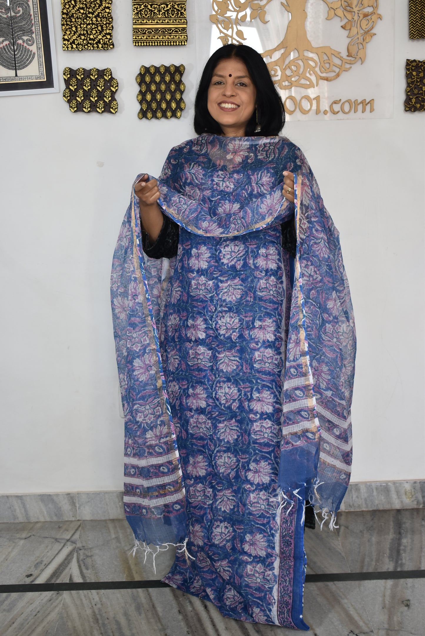 Beautiful Kota Doria cotton suit with Hand Block print