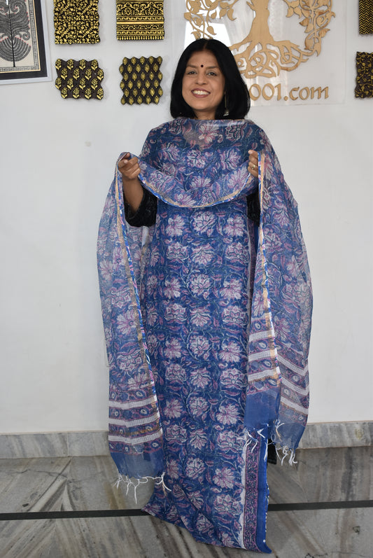 Beautiful Kota Doria cotton suit with Hand Block print
