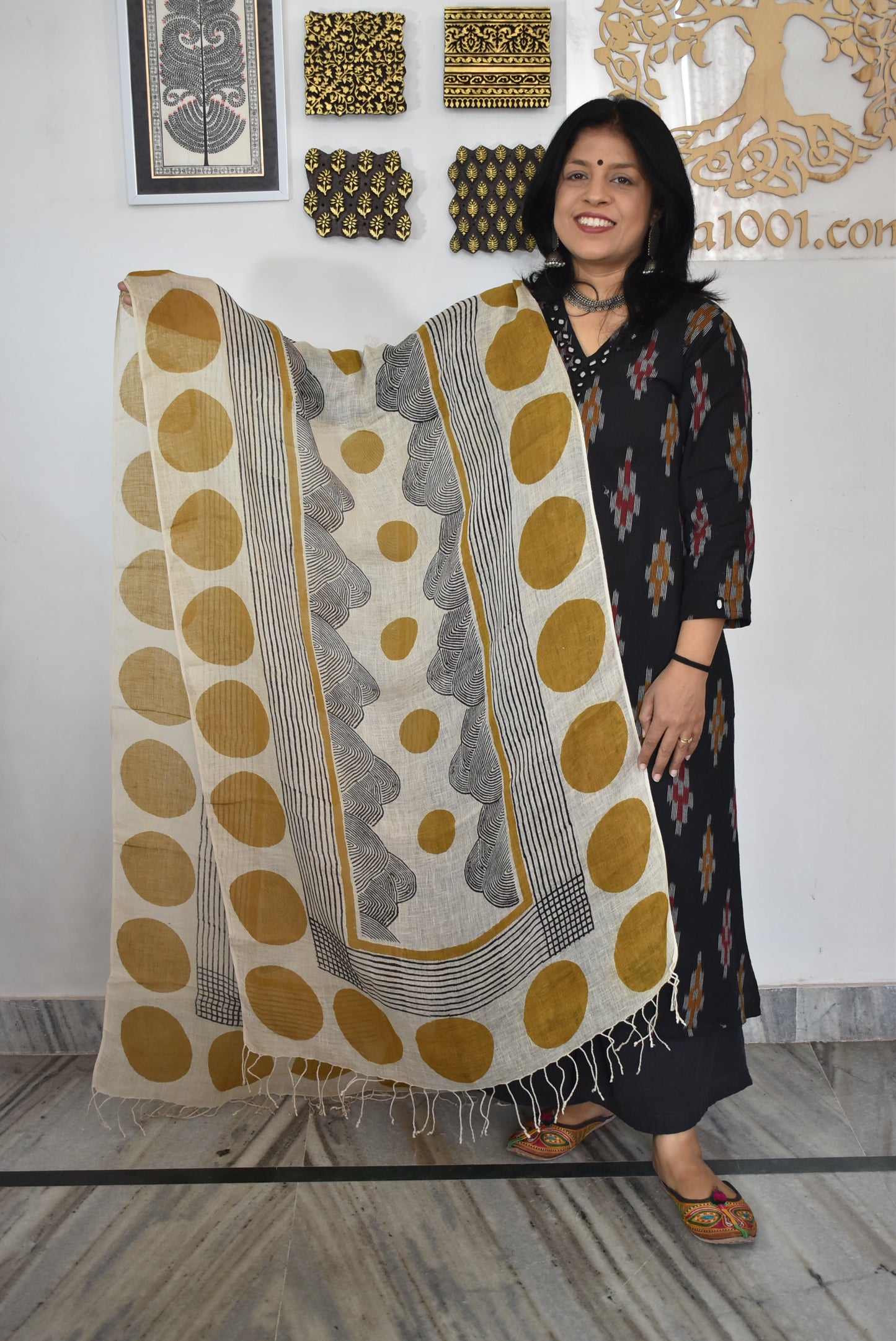 Elegant Hand Block Printed Pure Linen dupatta