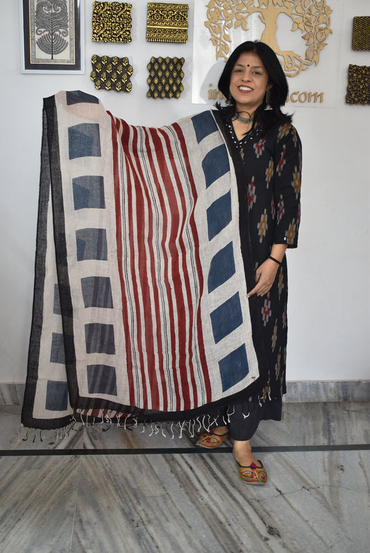 Elegant Hand Block Printed Pure Linen dupatta