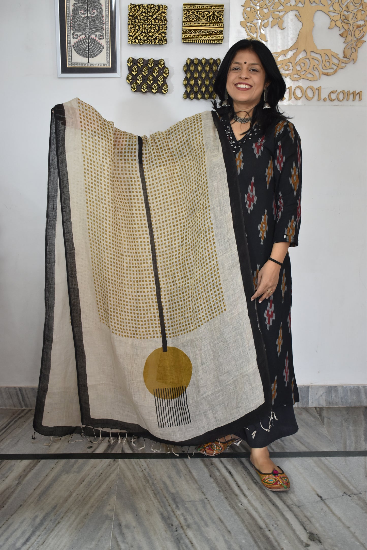 Elegant Hand Block Printed Pure Linen dupatta