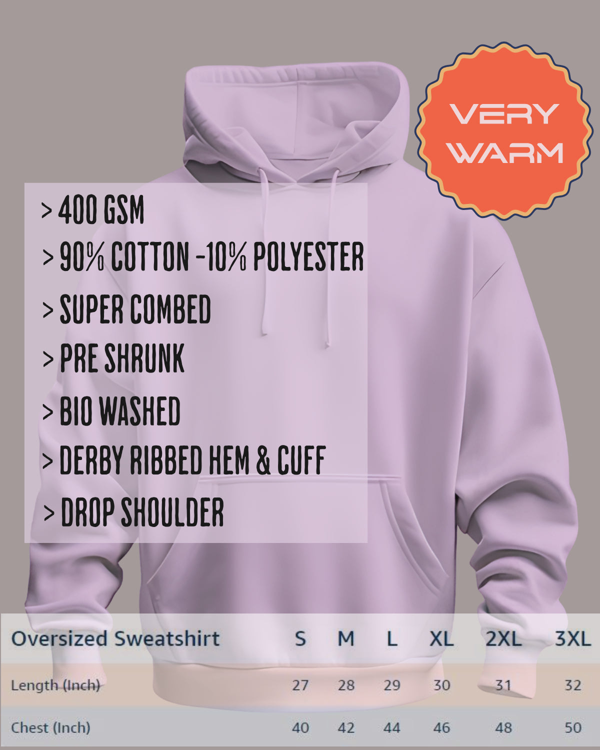 Winter wear : Unisex oversized Hooded Sweatshirt 400 GSM