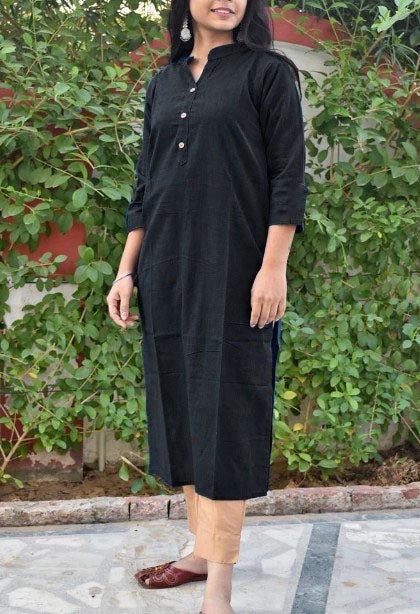 Beautiful  Cotton Kurta with one side pocket  size - 38 to 48 - black