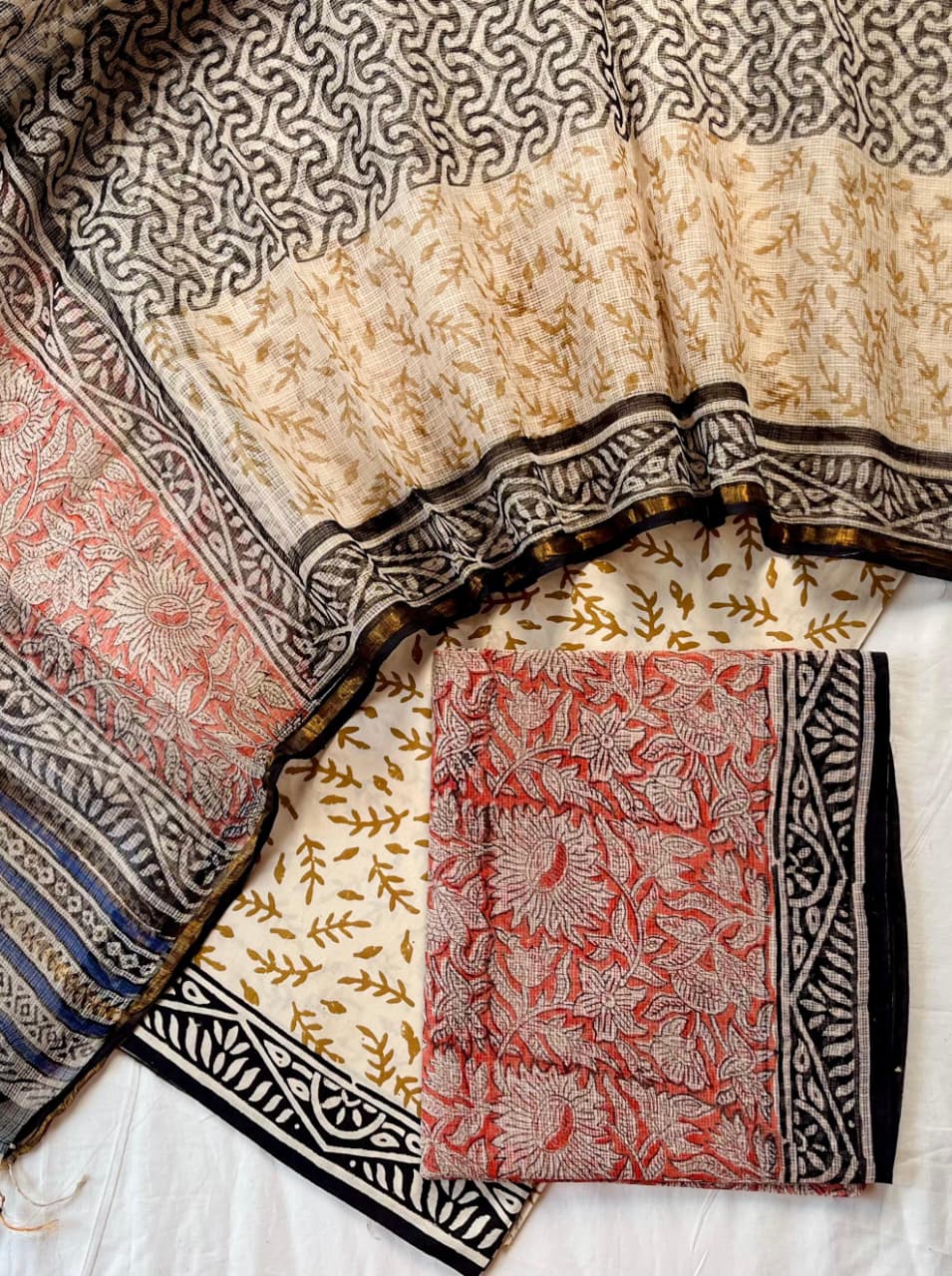 Beautiful Hand Block printed Kota Doria cotton suit