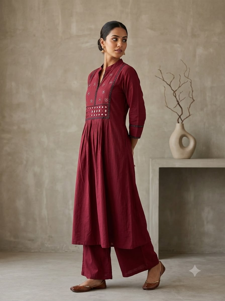Designer Hand Block Printed cotton Kurta With Mirror Work - Size 40 to 48 ( all sizes)