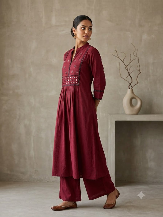 Designer Hand Block Printed cotton Kurta With Mirror Work - Size 40 to 48 ( all sizes)