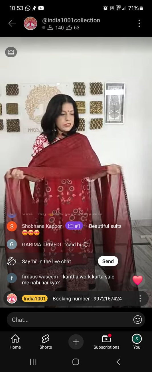 Beautiful Handwoven Cotton suit with Hand block print