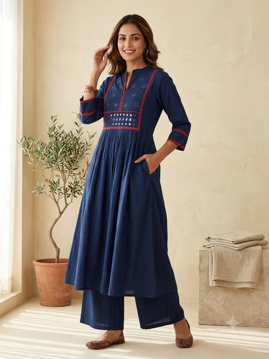 Designer Hand Block Printed cotton Kurta With Mirror Work - Size 40 to 48 ( all sizes)