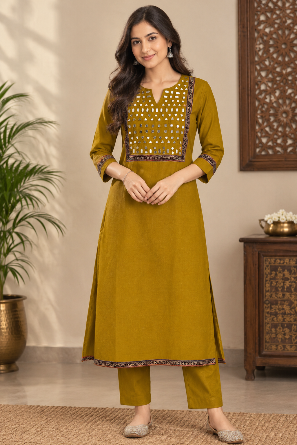 Designer Ajrakh cotton Kurta With Mirror Work - Size 40 to 46 ( all sizes)
