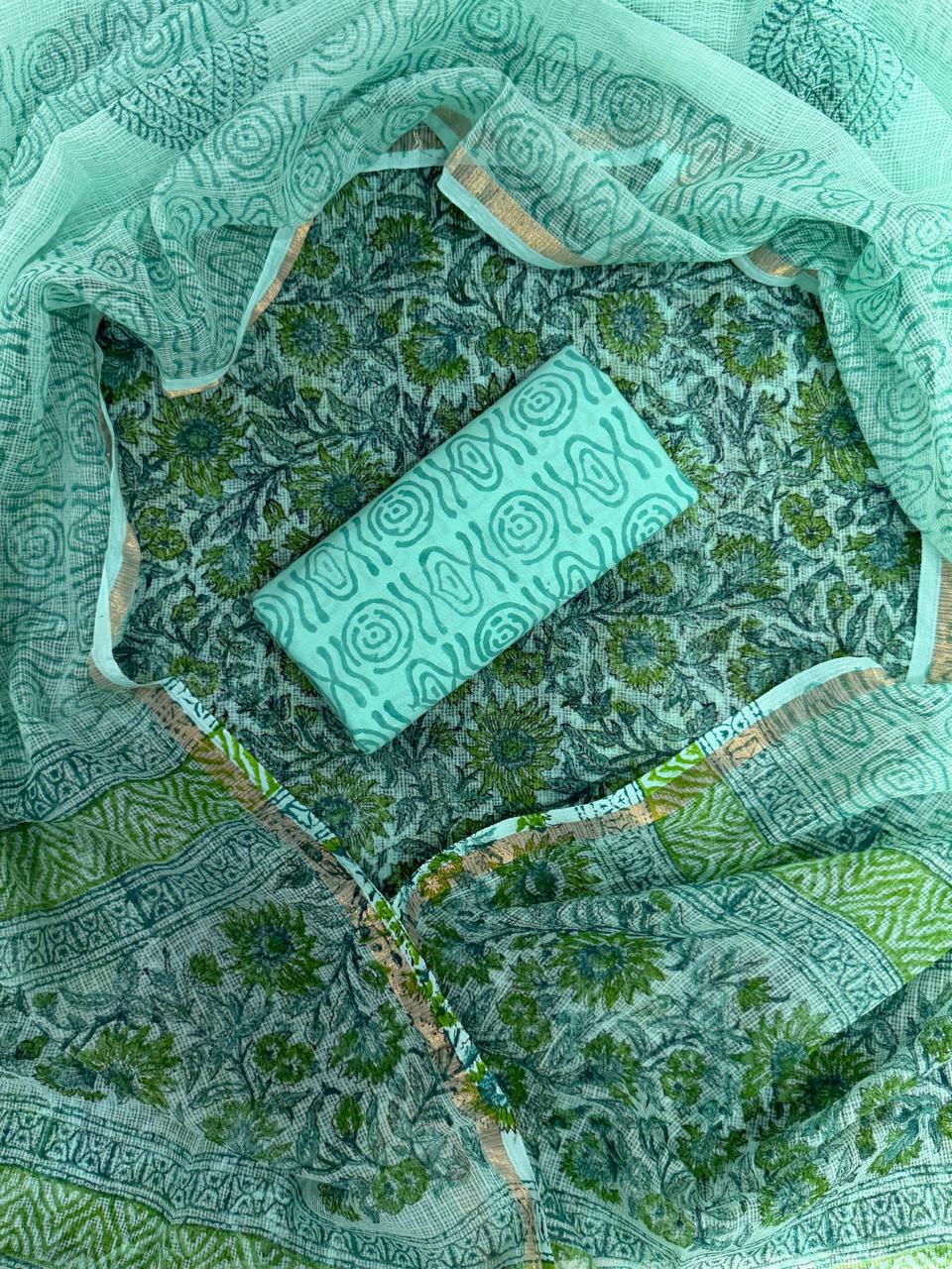 Beautiful Hand Block printed Kota Doria cotton suit