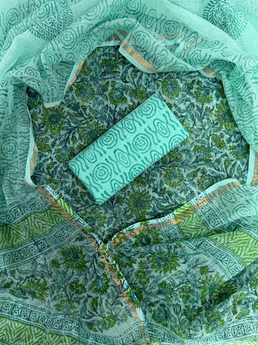 Beautiful Hand Block printed Kota Doria cotton suit