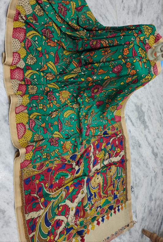 Sumana : Beautiful Bangalore Silk Cotton Pen Kalamkari Saree
