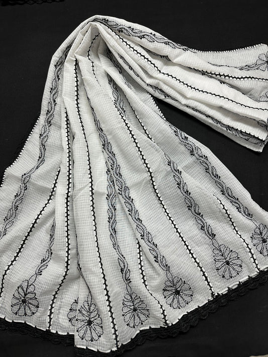 Handcrafted Kota Cotton Dupatta with heavy Chikankari embroidery & crochet borders