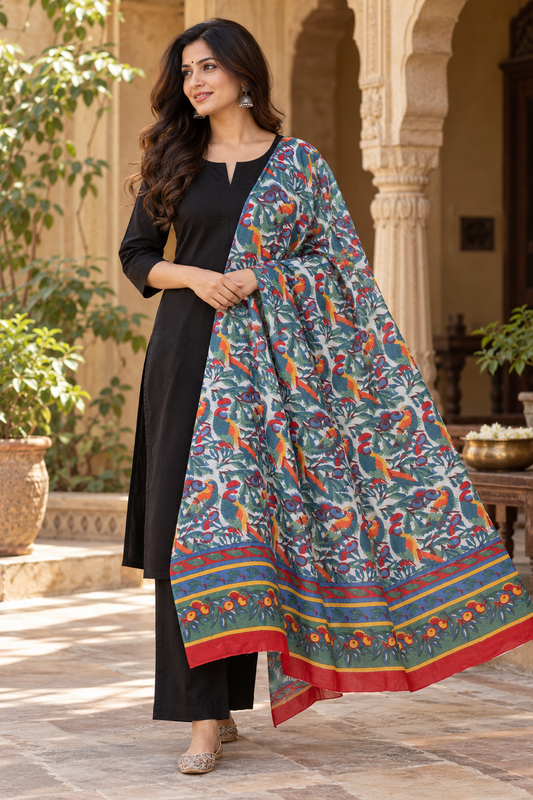 Elegant Hand block printed Cotton Dupatta