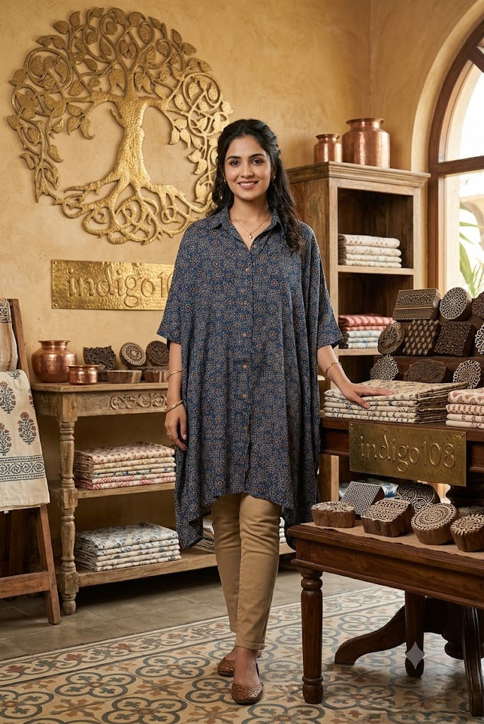 Beautiful Ajrakh Modal Silk Kaftan