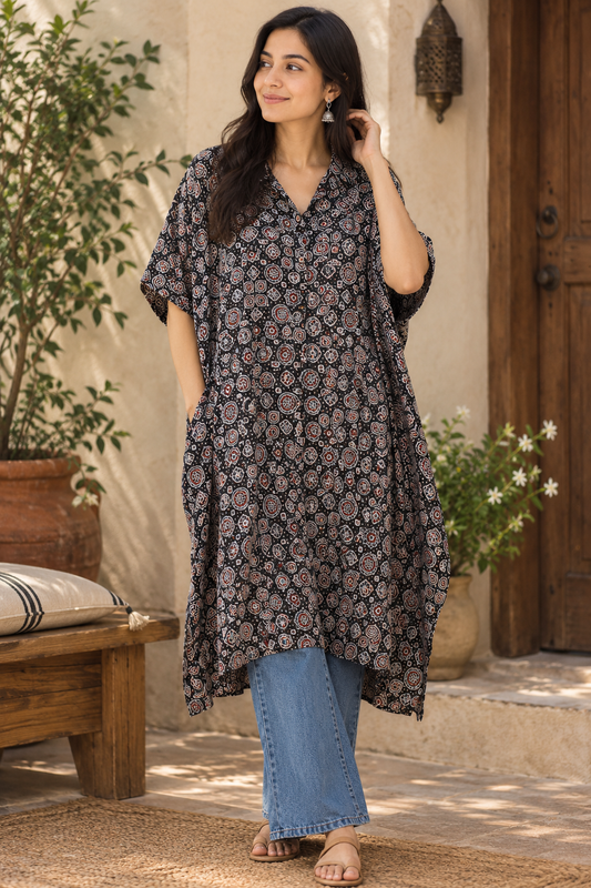 Beautiful Ajrakh Modal Silk Kaftan