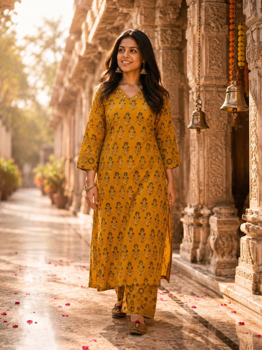 Designer Ajrakh cotton Kurta & Pant With Mirror Work - Size 38 to 46 ( all sizes)