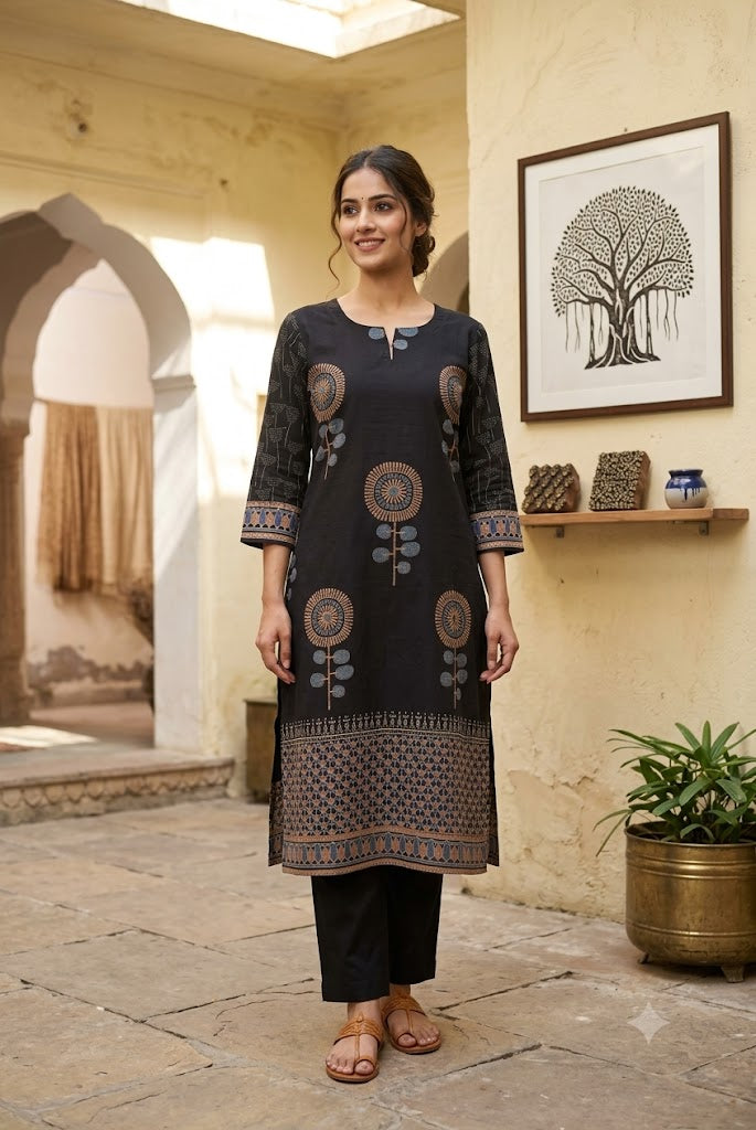 Designer Ajrakh Hand Block Printed cotton Kurta - Size 38 to 46 ( all sizes)