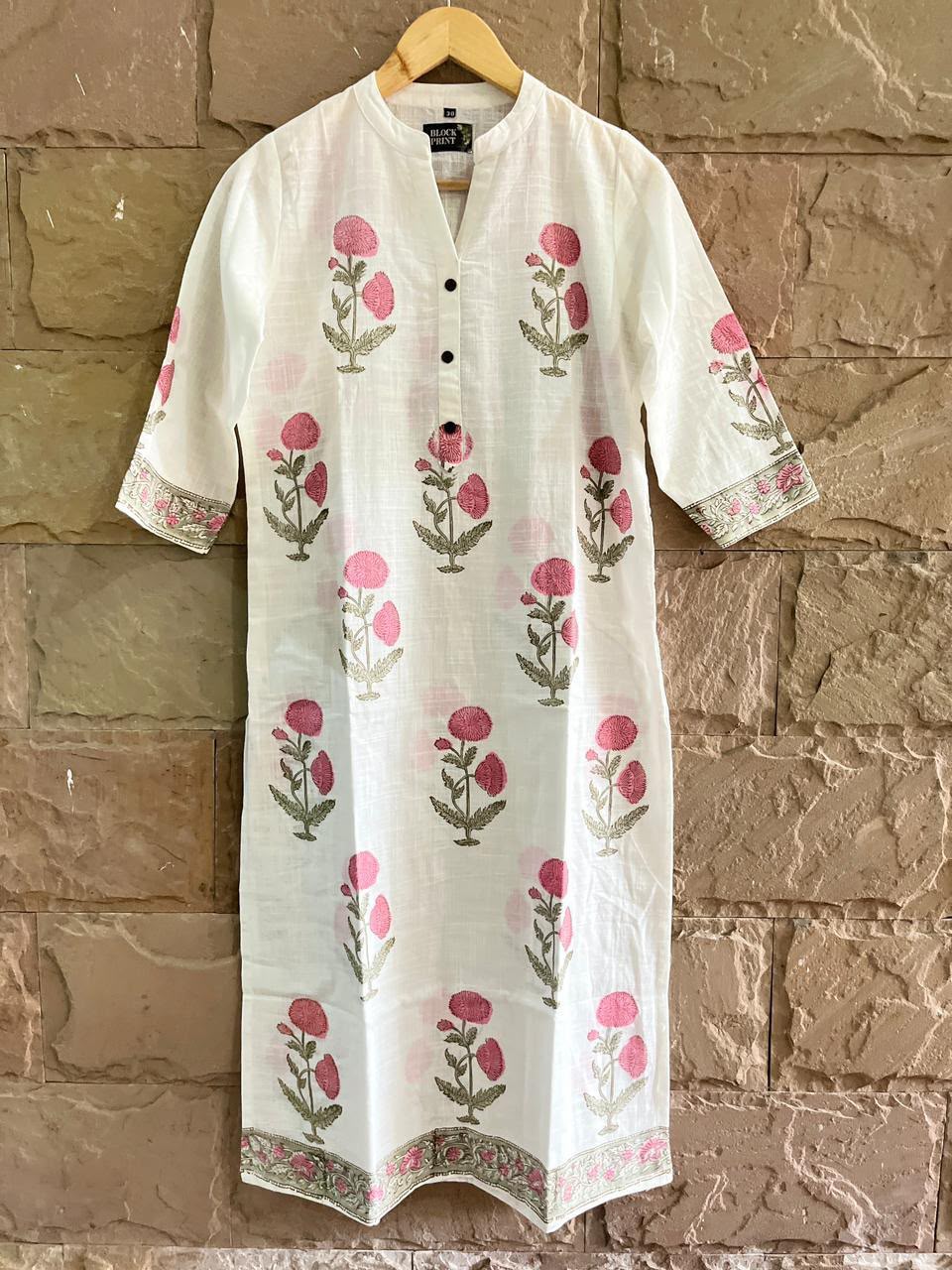 Elegant Hand Block Printed Cotton Kurta  - Sizes 38 - 44