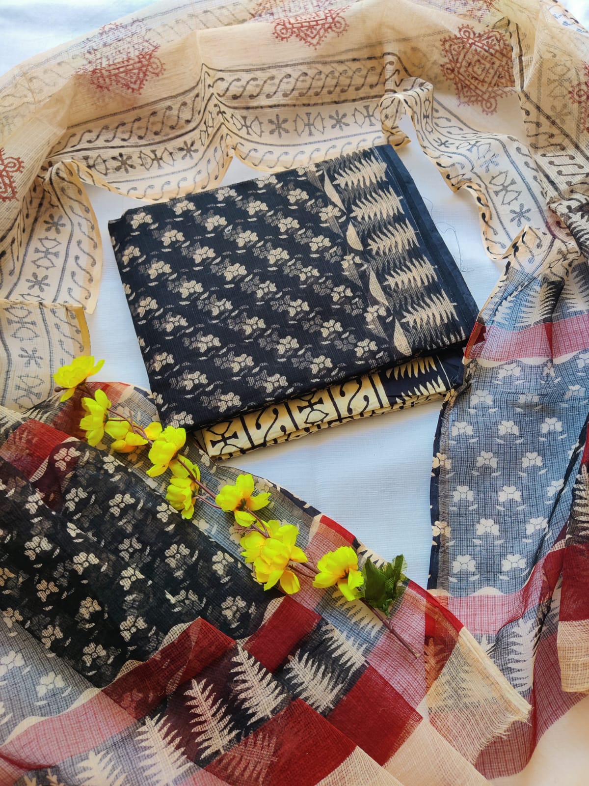 Beautiful Hand Block printed Kota Doria cotton suit