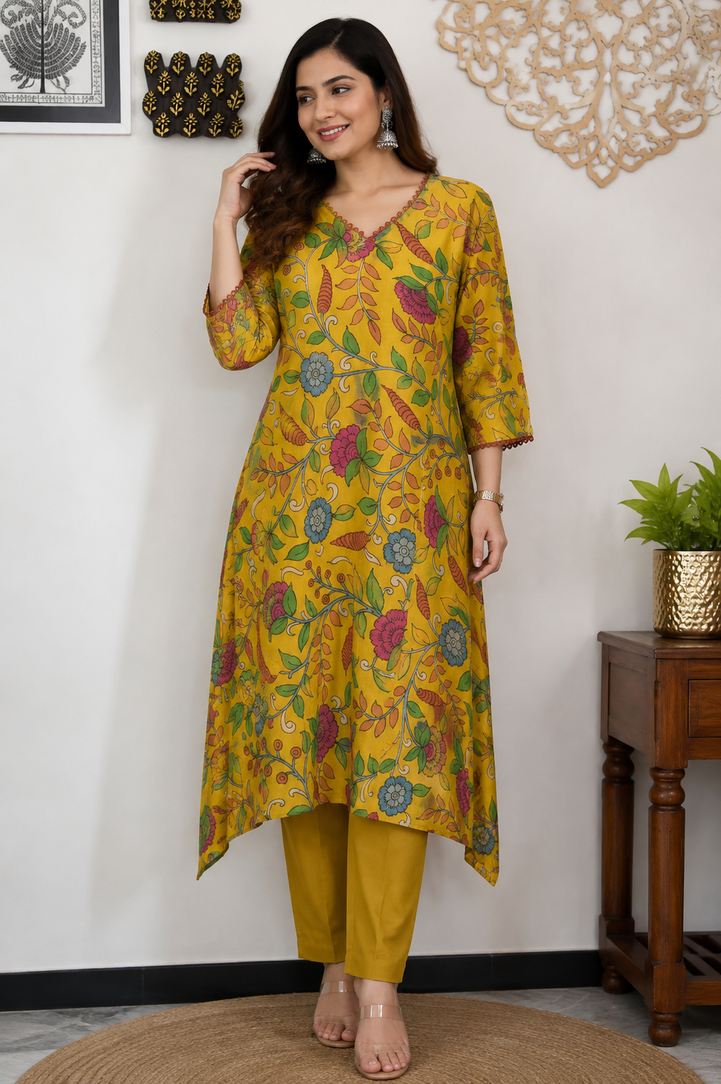 Designer Hand Printed Kalamkari Bangalore silk Kurta