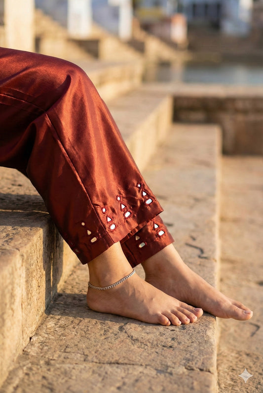 Elegant Mashru Pant With Kutch Mirror Work Size - 38 - 48