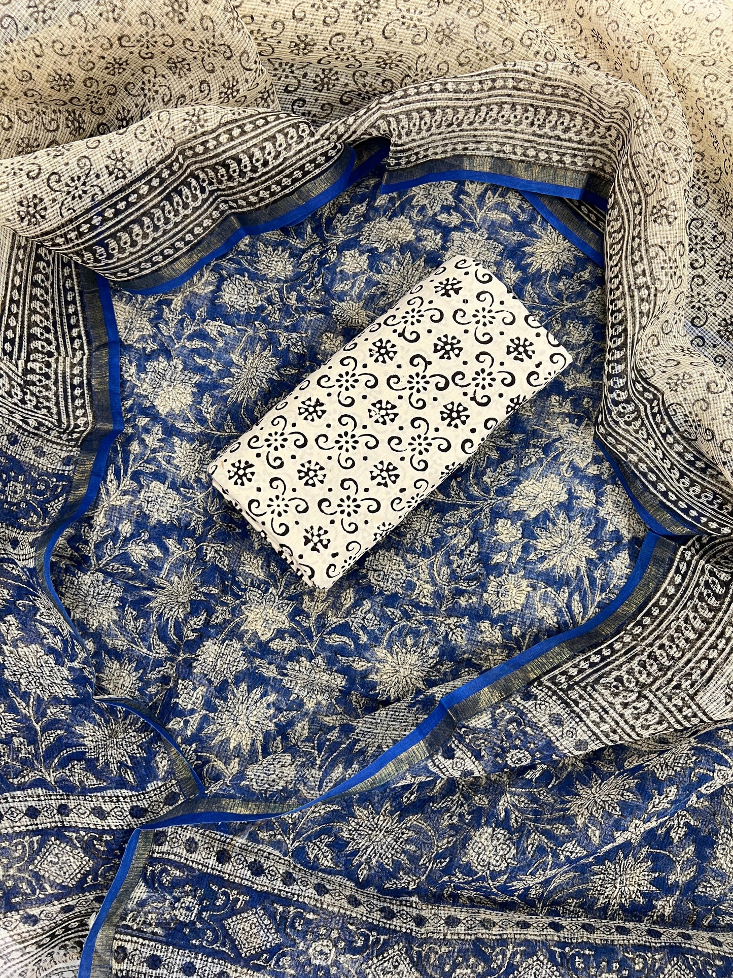 Beautiful Hand Block printed Kota Doria cotton suit