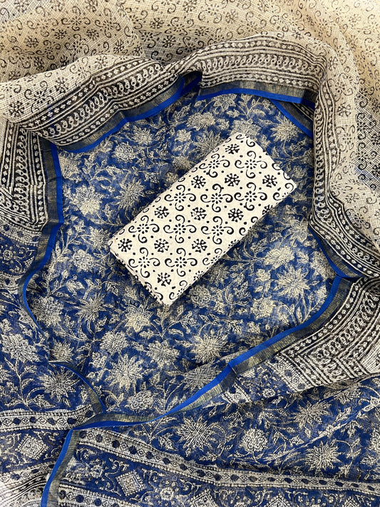 Beautiful Hand Block printed Kota Doria cotton suit
