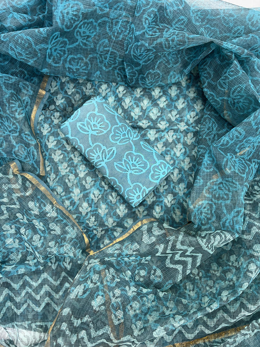 Beautiful Hand Block printed Kota Doria cotton suit