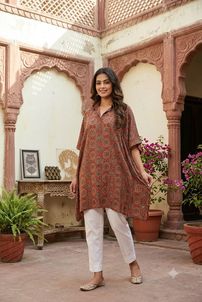 Beautiful Ajrakh Modal Silk Kaftan