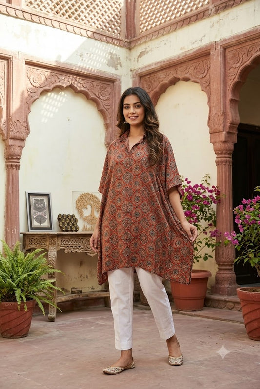 Beautiful Ajrakh Modal Silk Kaftan