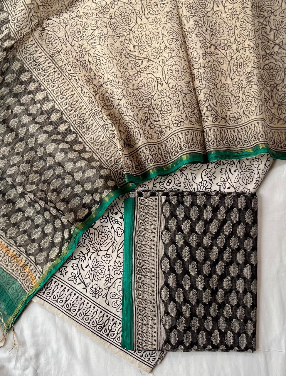 Beautiful Hand Block printed Kota Doria cotton suit