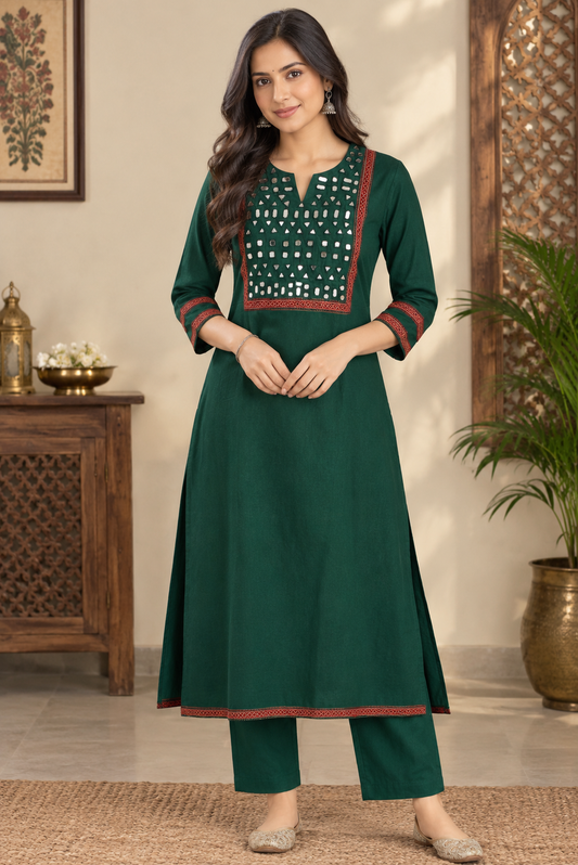 Designer Ajrakh cotton Kurta With Mirror Work - Size 40 to 46 ( all sizes)