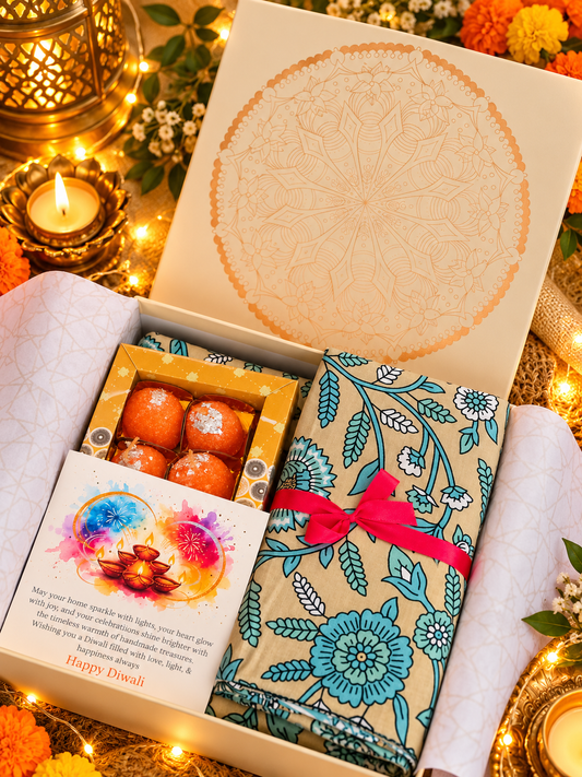 Diwali Gift Hamper - Bedsheet Value Gift Box With Laddo Candles Hamper