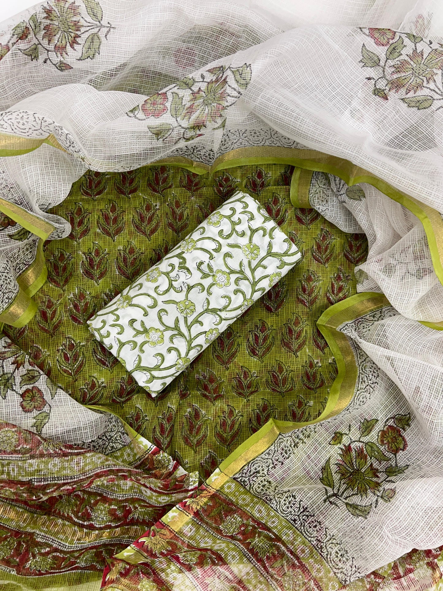 Beautiful Hand Block printed Kota Doria cotton suit