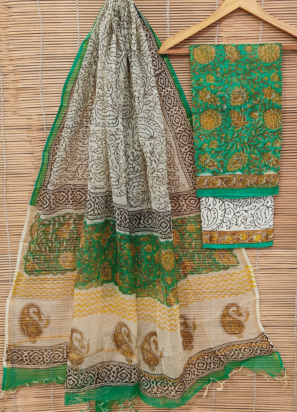 Beautiful Hand Block printed Kota Doria cotton suit