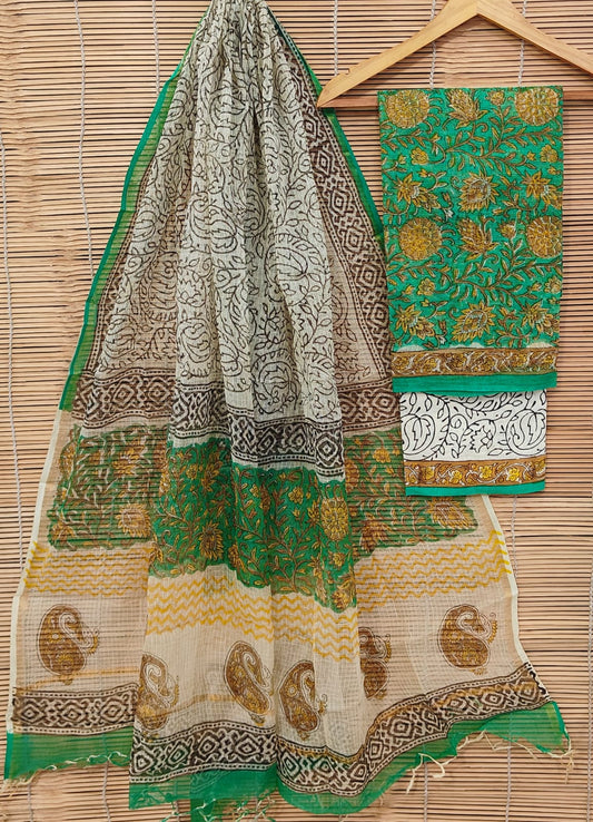 Beautiful Hand Block printed Kota Doria cotton suit
