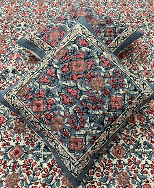 Hand Block Printed Cotton Cushion Cover (16 by 16 - Set of 5 cushion covers )