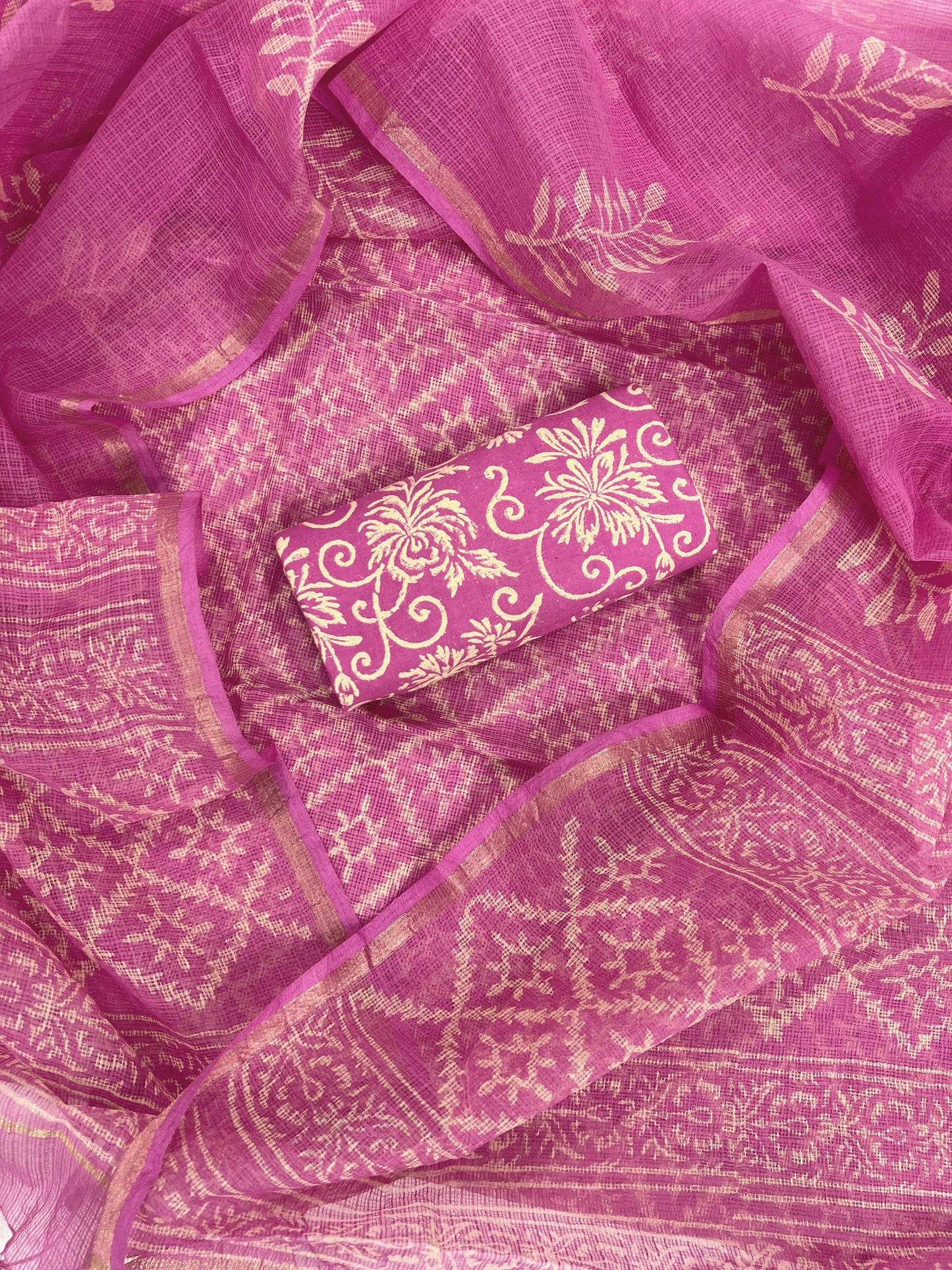 Beautiful Hand Block printed Kota Doria cotton suit