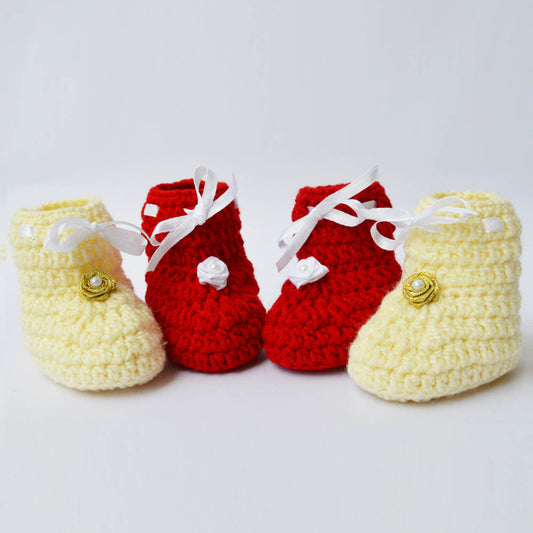 Set of 2 - Handmade Woolen Baby Booties set - Size 0 to 6 months