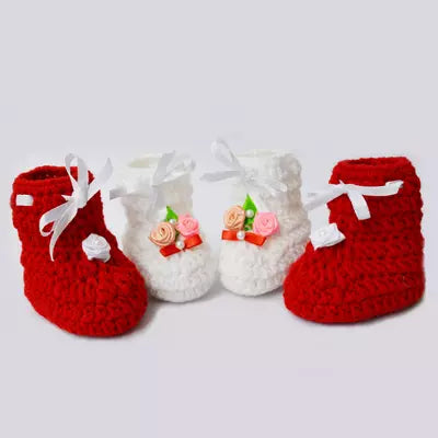 Set of 2 - Handmade Woolen Baby Booties set - Size 0 to 6 months