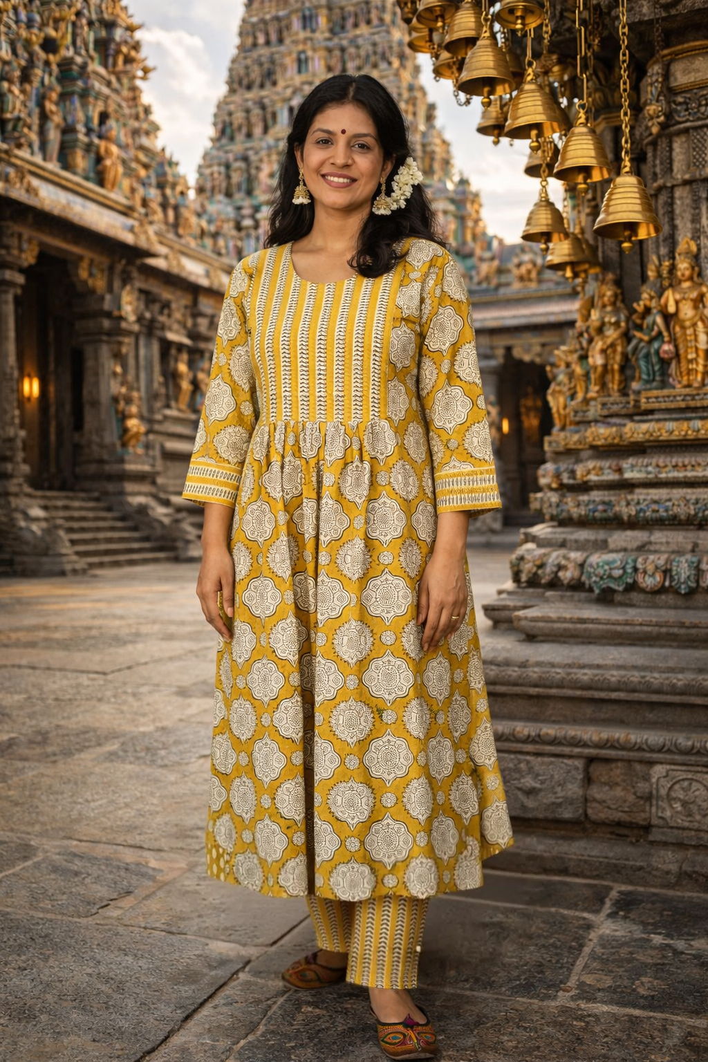 Elegant Hand Block Printed Cotton Kurta and pant set - Sizes 40 - 48