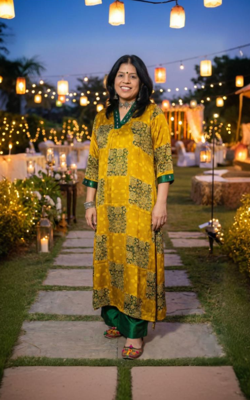 Beautiful Ajrakh Modal Silk Kurta with Kutch Mirror Work size - 38 - 44