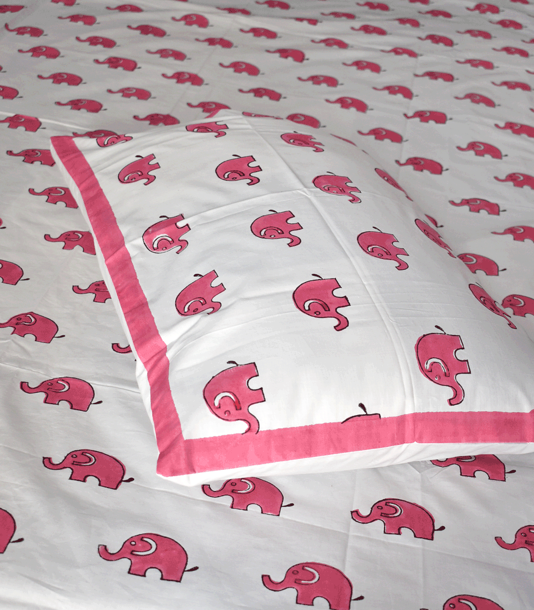 Hand block printed Percale cotton Single Bed sheet with Single ( 1 ) pillow cover for Kids room